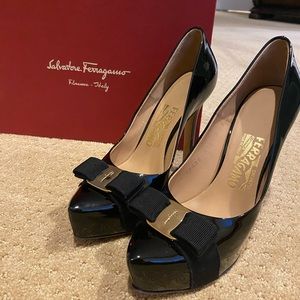 women’s black ferragamo platform heels